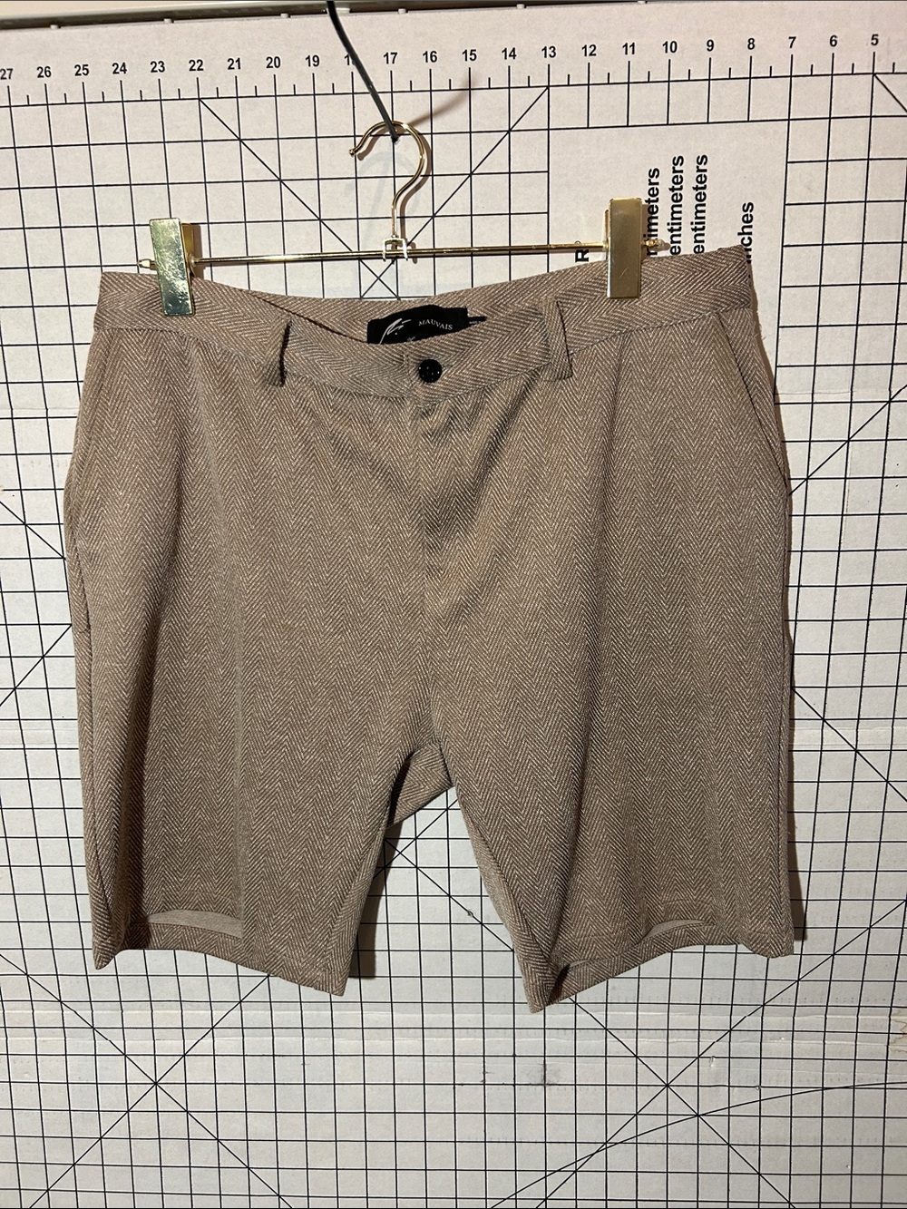 Mauvais Men's Classic Herringbone Shorts - Taupe